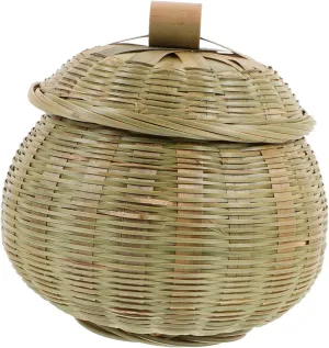 Elegant Bamboo Round Woven Basket Organizer Box for Snacks Makeup Sundries Storage