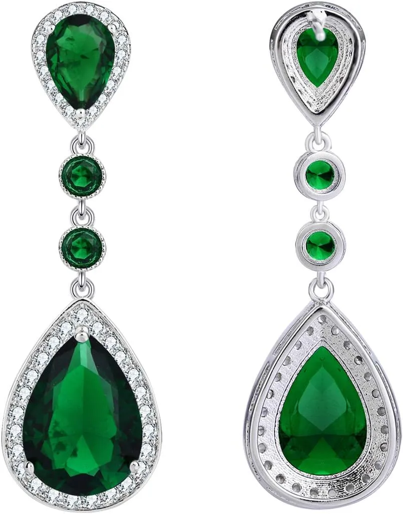 EleQueen Women's Silver-tone Cubic Zirconia Teardrop Bridal Dangle Earrings Clear