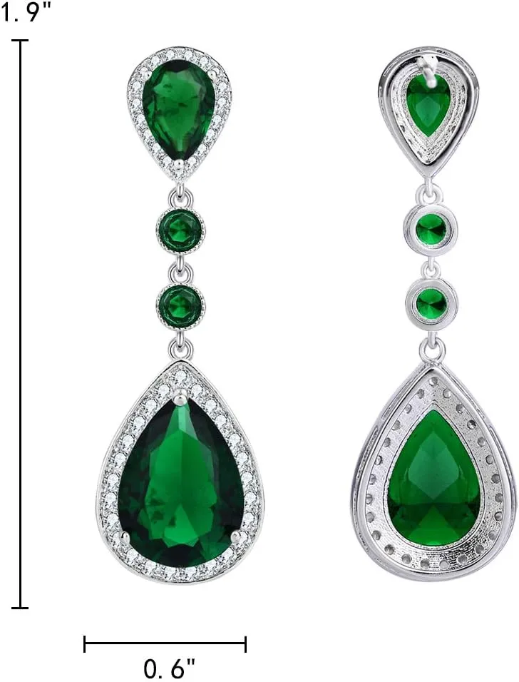 EleQueen Women's Silver-tone Cubic Zirconia Teardrop Bridal Dangle Earrings Clear