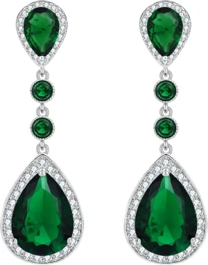 EleQueen Women's Silver-tone Cubic Zirconia Teardrop Bridal Dangle Earrings Clear
