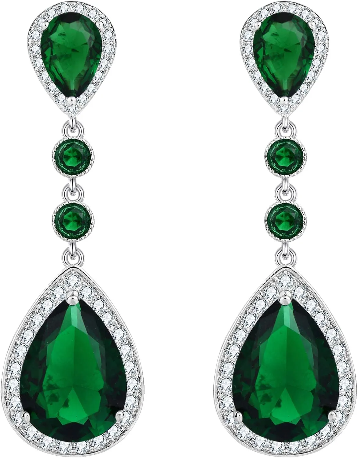 EleQueen Women's Silver-tone Cubic Zirconia Teardrop Bridal Dangle Earrings Clear