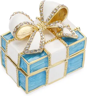 ELLDOO Mini Trinket Box, Bow-knot Gift Box Style Keepsake Box Vintage Metal Enameled Hinged Decorative Box Ring Earrings Jewelry Organizer Gift Box for Women Girls, Blue