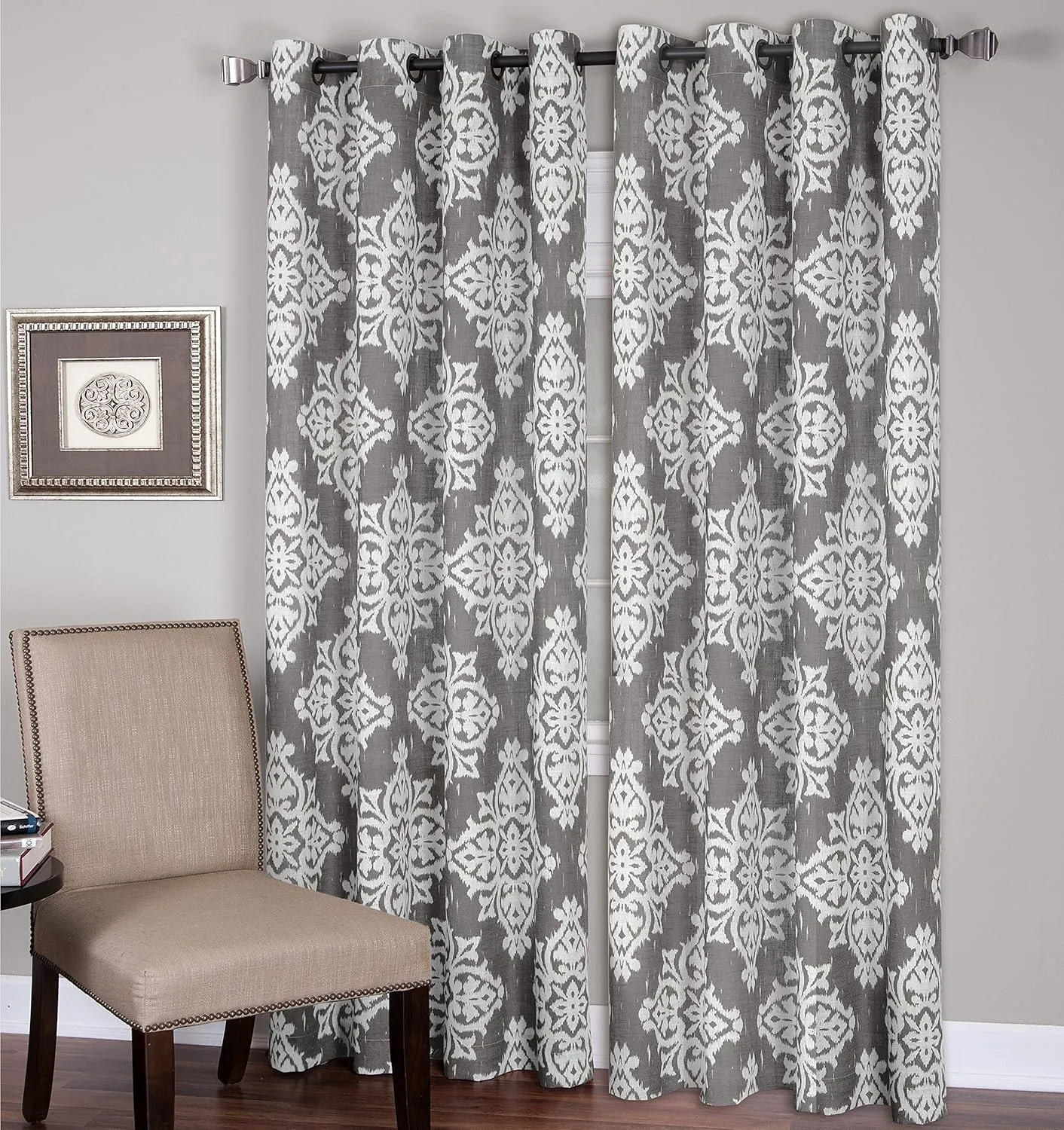 Elrene Home Fashions Medina Grommet Top Linen Look Single Panel Window Curtain Drape, 52" x 95", Gray