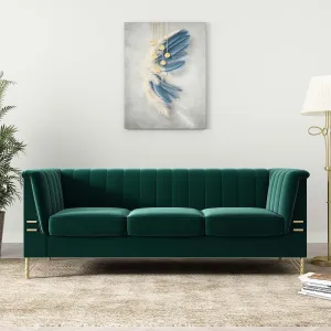 Emerald Green Velvet Couch Sofa, 83 Inch Wide Mid-Century Modern Sofa Tufted Chesterfield Sofa with Flared Arms and Removable Cushions, 3 Seat Large Comfy Couches Sofas for Living Room (Green)