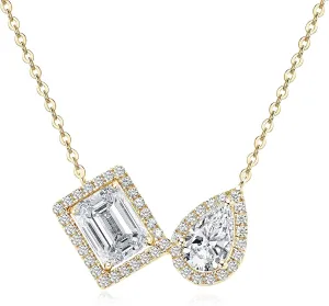 Emeralds and Pear Cut Moissanite Pendant Necklace, 3.34cttw D Color Lab Created Moissanite, 925 Sterling Silver Dainty Pendant for Women Wife Birthday Gifts