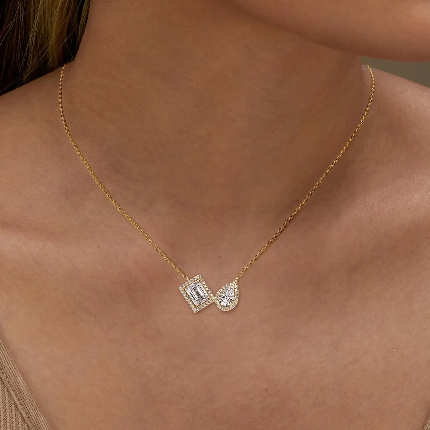 Emeralds and Pear Cut Moissanite Pendant Necklace, 3.34cttw D Color Lab Created Moissanite, 925 Sterling Silver Dainty Pendant for Women Wife Birthday Gifts