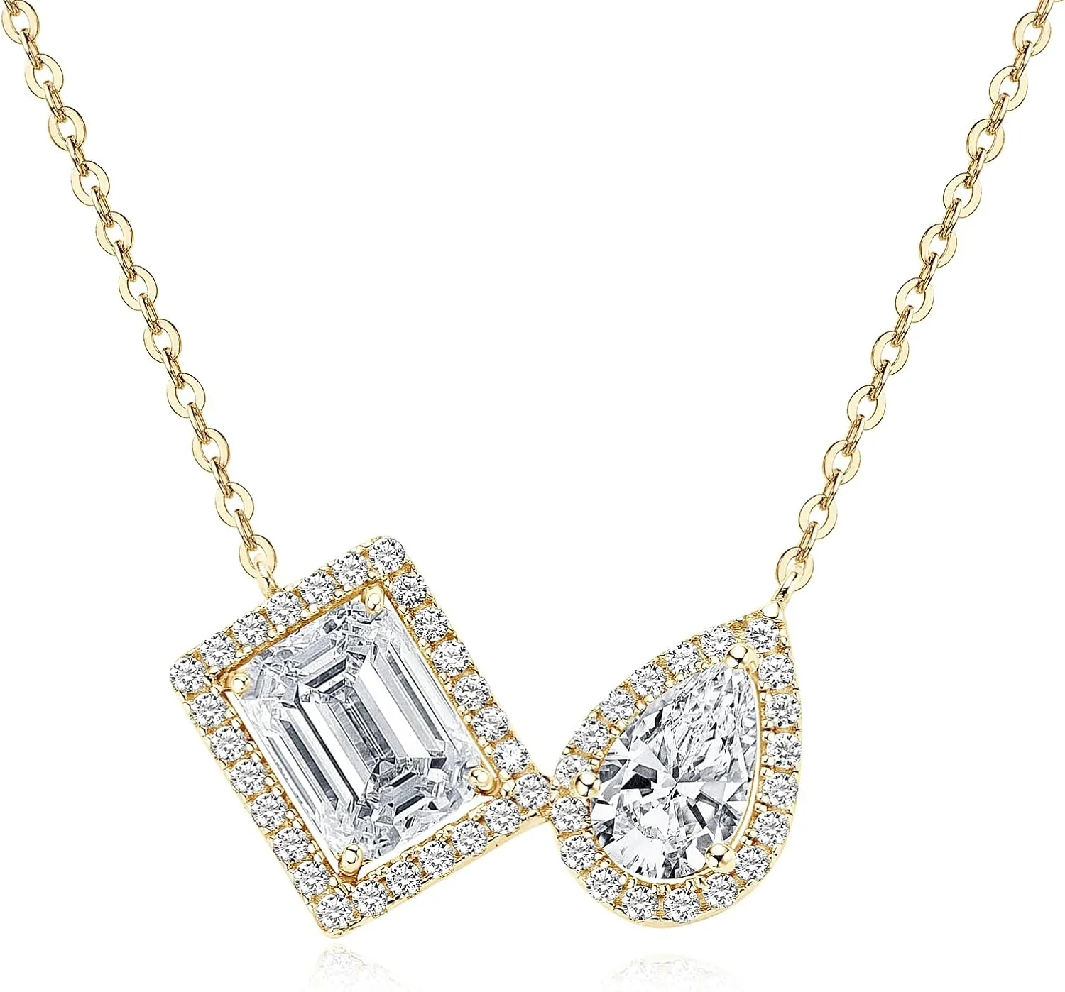 Emeralds and Pear Cut Moissanite Pendant Necklace, 3.34cttw D Color Lab Created Moissanite, 925 Sterling Silver Dainty Pendant for Women Wife Birthday Gifts