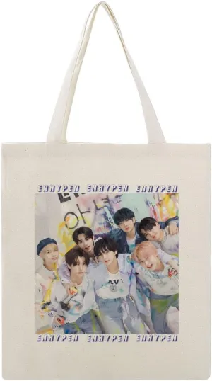 EN-hypen Canvas Tote Bag Merch for Commuting Reading Accessories Readers Writers Libraries Shopping 15.8''*13.4'' Style