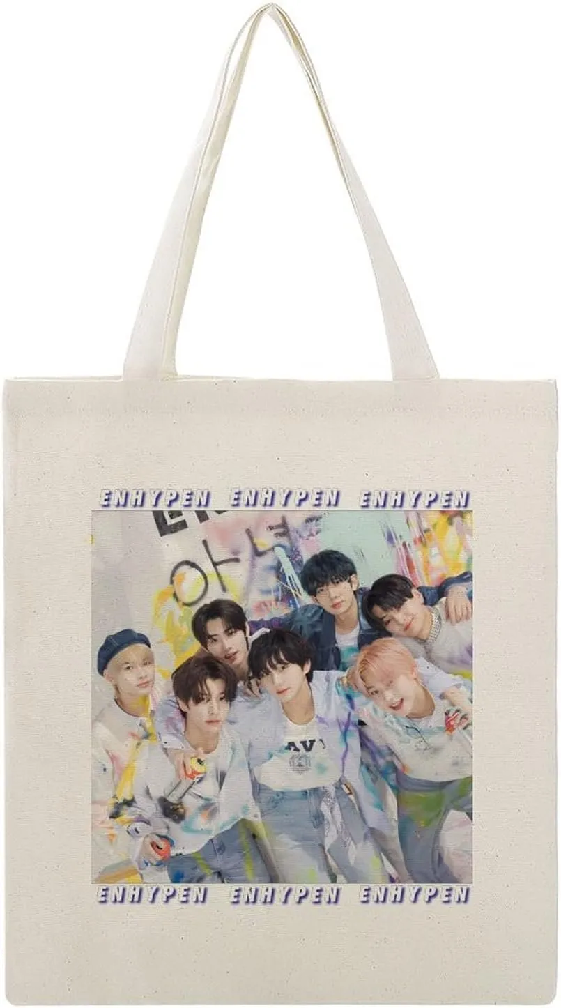 EN-hypen Canvas Tote Bag Merch for Commuting Reading Accessories Readers Writers Libraries Shopping 15.8''*13.4'' Style
