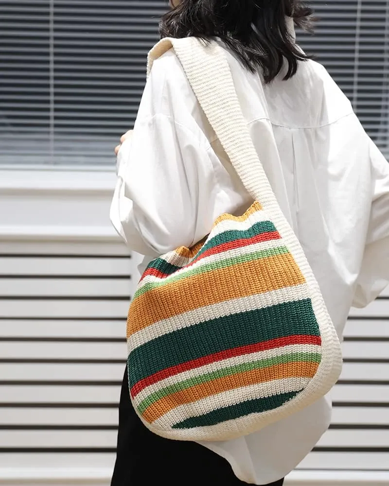 ENBEI Women's Crochet Tote Bag Knit Shoulder bag,Aesthetic Bag,Cute Eco-Friendly Tote for Travel,Daily Use,Gift Box Packaging