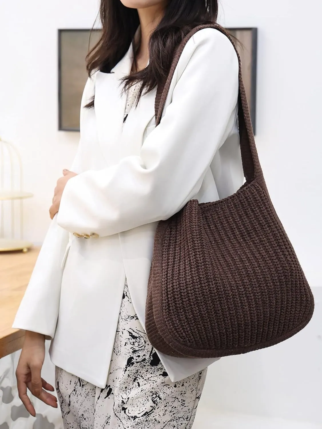 ENBEI Women's Crochet Tote Bag Knit Shoulder bag,Aesthetic Bag,Cute Eco-Friendly Tote for Travel,Daily Use,Gift Box Packaging