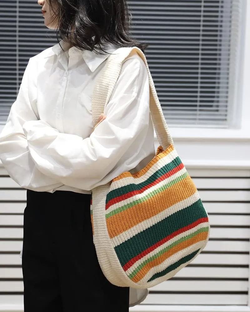 ENBEI Women's Crochet Tote Bag Knit Shoulder bag,Aesthetic Bag,Cute Eco-Friendly Tote for Travel,Daily Use,Gift Box Packaging