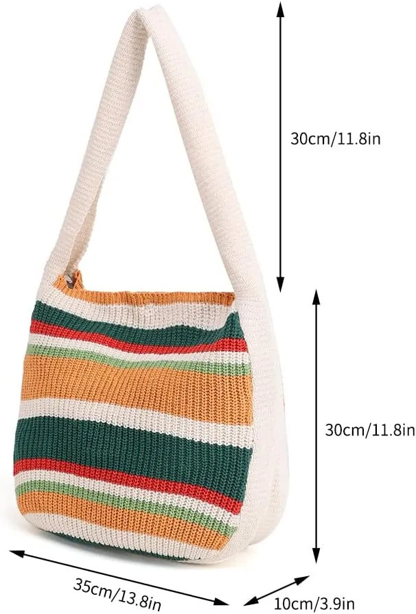 ENBEI Women's Crochet Tote Bag Knit Shoulder bag,Aesthetic Bag,Cute Eco-Friendly Tote for Travel,Daily Use,Gift Box Packaging