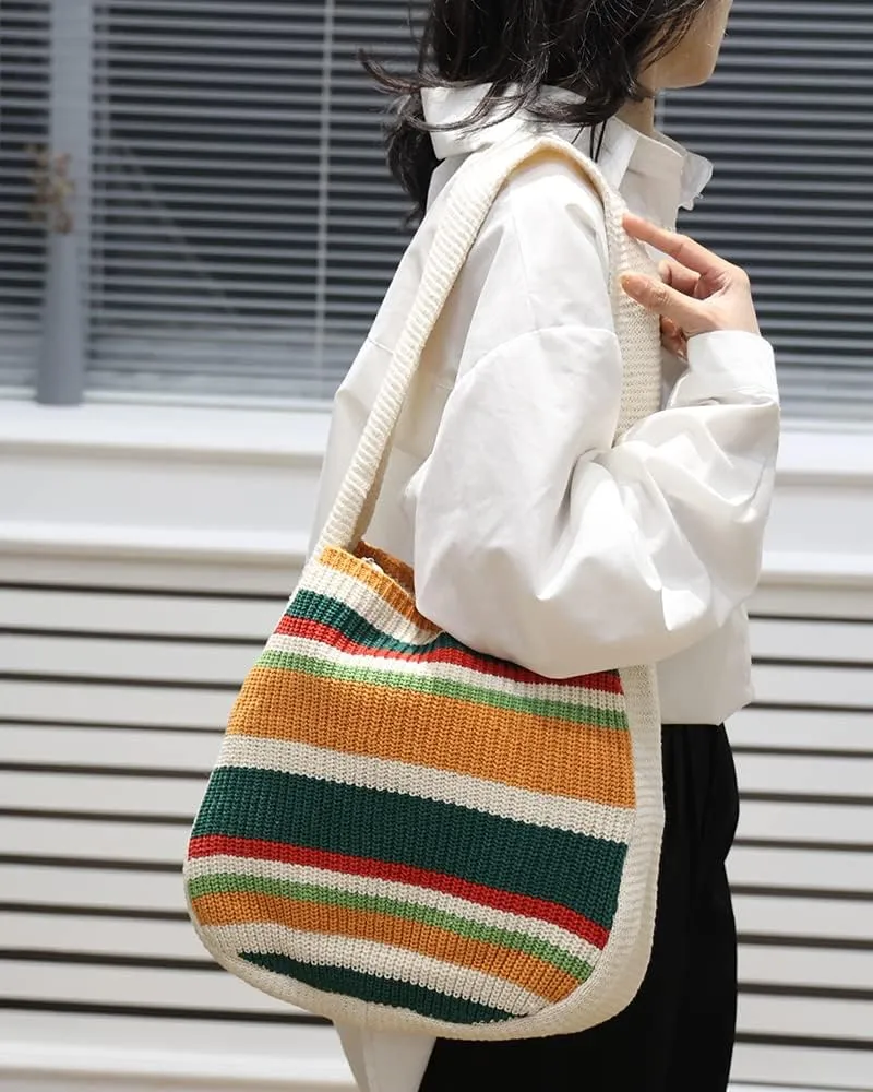 ENBEI Women's Crochet Tote Bag Knit Shoulder bag,Aesthetic Bag,Cute Eco-Friendly Tote for Travel,Daily Use,Gift Box Packaging