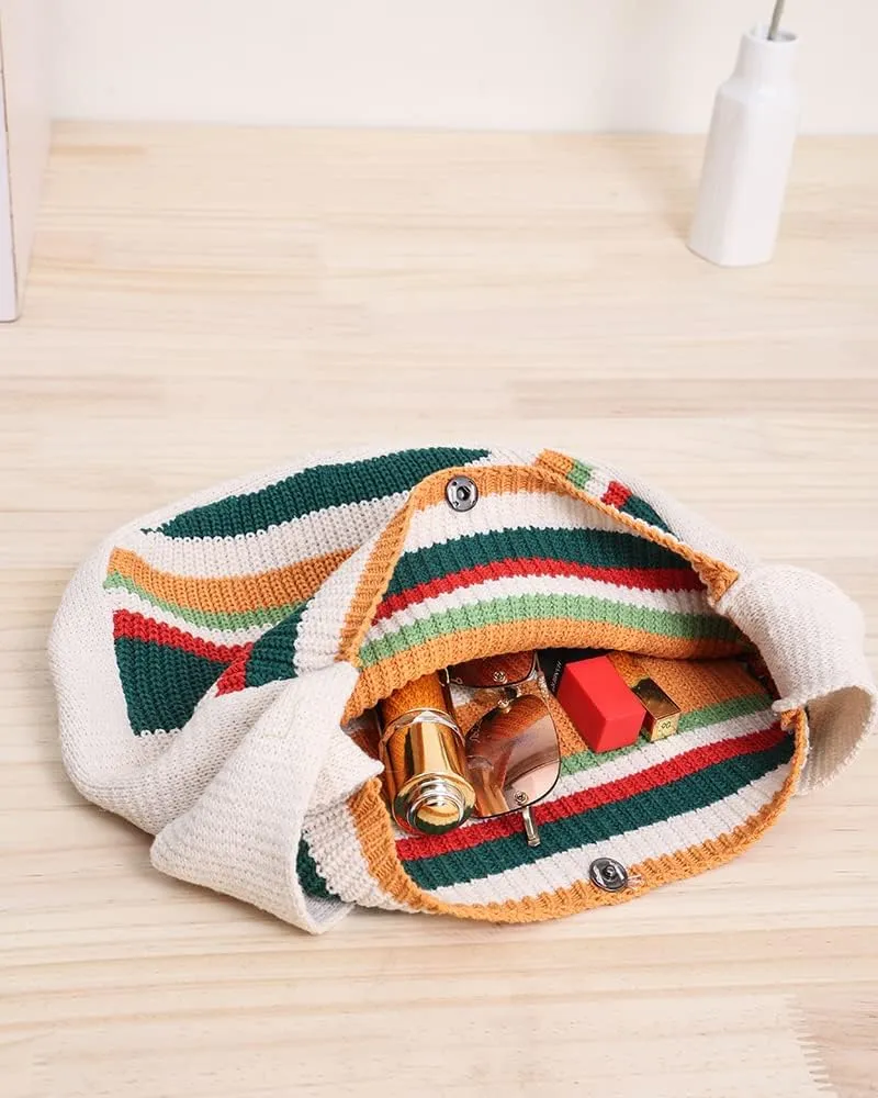ENBEI Women's Crochet Tote Bag Knit Shoulder bag,Aesthetic Bag,Cute Eco-Friendly Tote for Travel,Daily Use,Gift Box Packaging