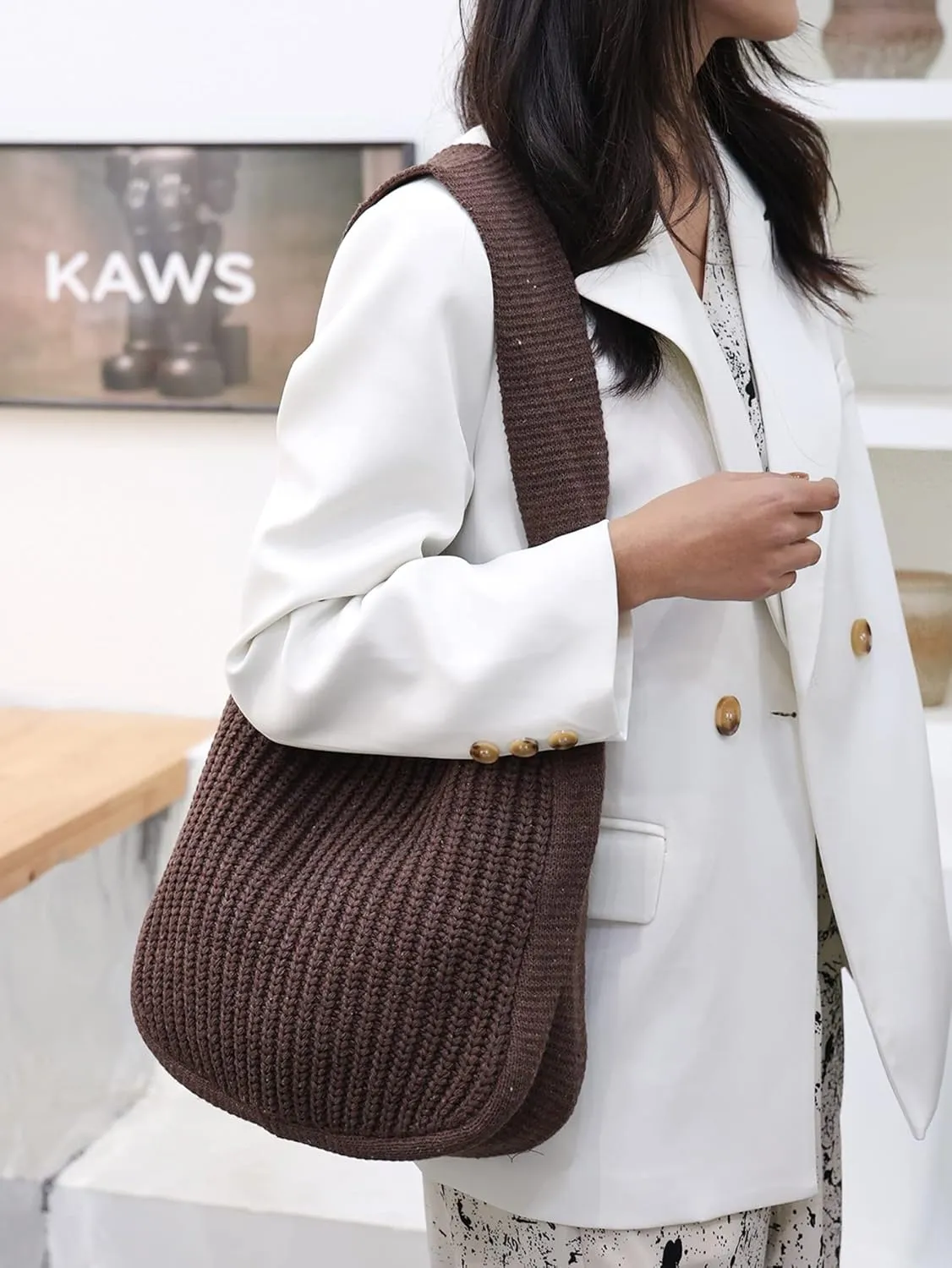ENBEI Women's Crochet Tote Bag Knit Shoulder bag,Aesthetic Bag,Cute Eco-Friendly Tote for Travel,Daily Use,Gift Box Packaging