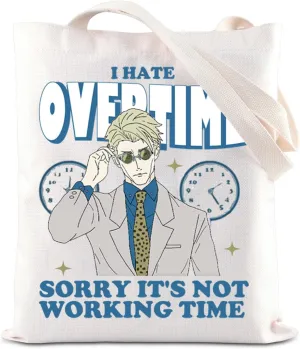 ENSIANTH JJK Inspired Tote Bag I hate Overtime Anime Lover Gift Sorcerer Curse Fighter Japanese Anime Fan Shopping Bag