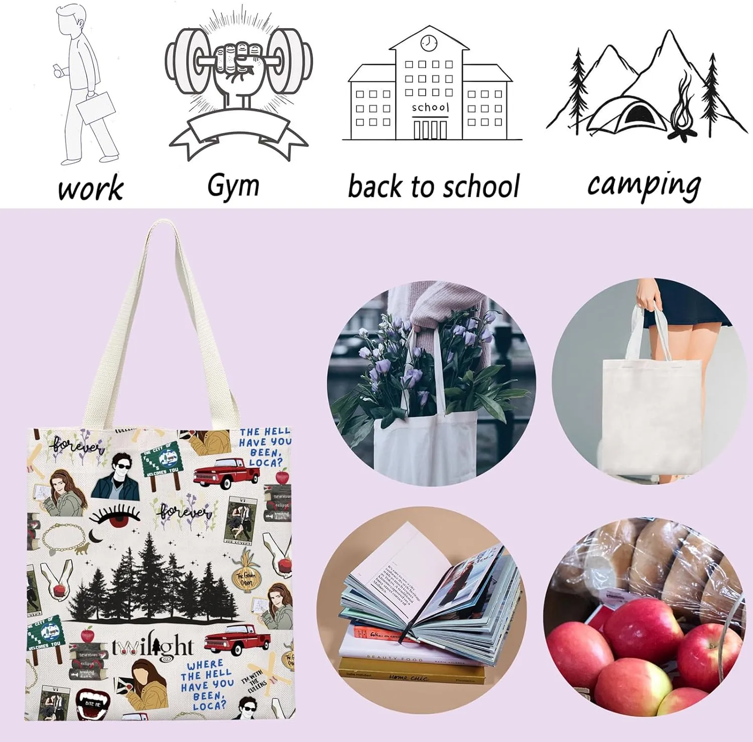 ENSIANTH Movie Inspired Gifts Edward's Girl Gift Forks Washington Gift Vampire Lover Tote Bag City Of Forks Gifts