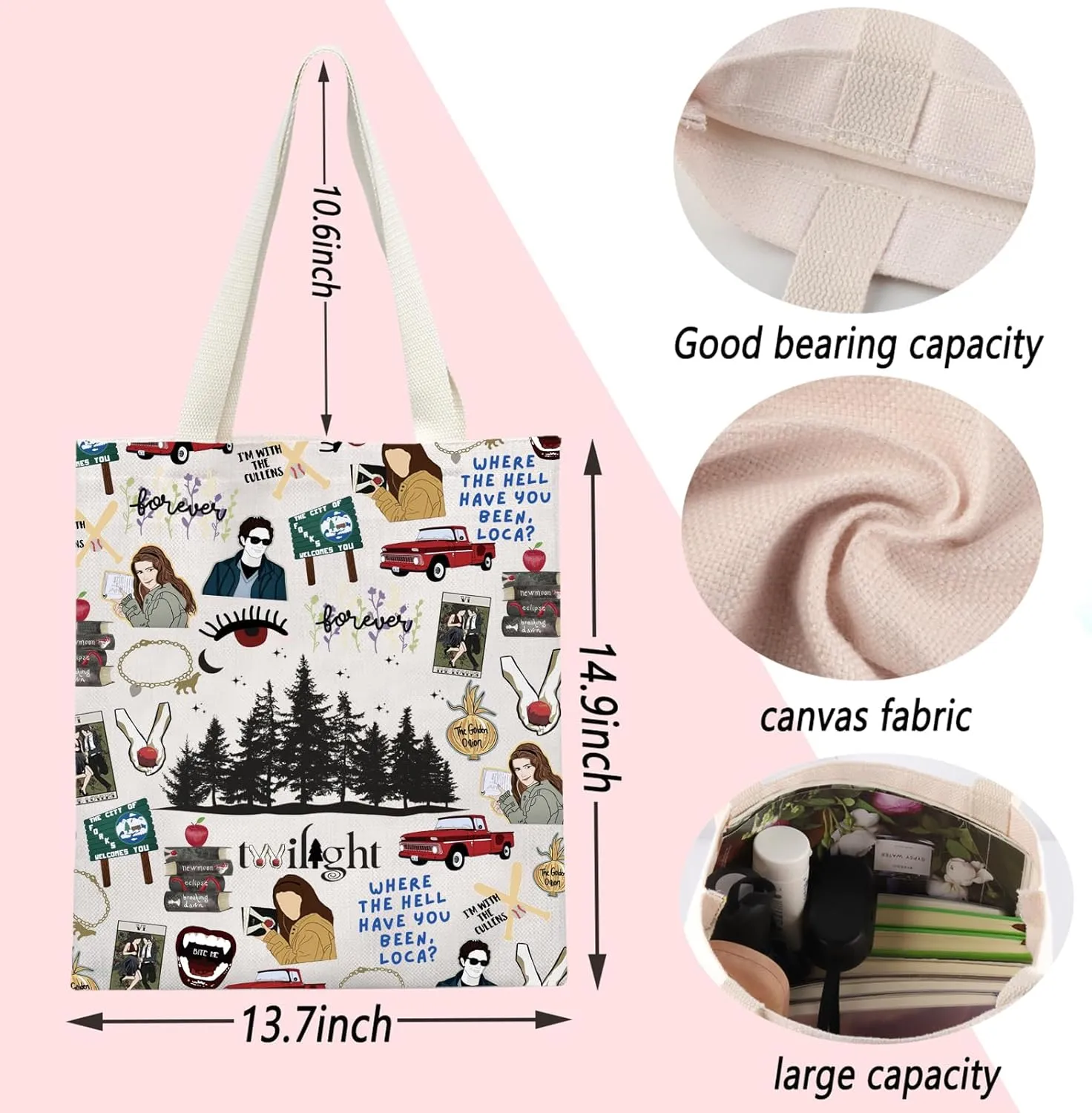 ENSIANTH Movie Inspired Gifts Edward's Girl Gift Forks Washington Gift Vampire Lover Tote Bag City Of Forks Gifts