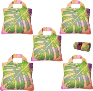 Envirosax Reusable Grocery Bags- Eco-Friendly Travel Tote Set of 5 Havana Monstera