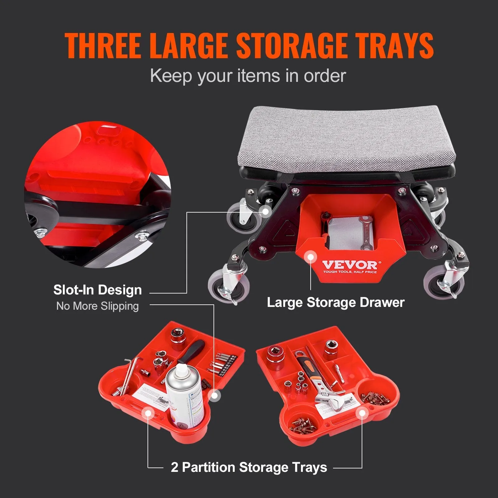 Ergonomic Rolling Mechanic Stool with Storage