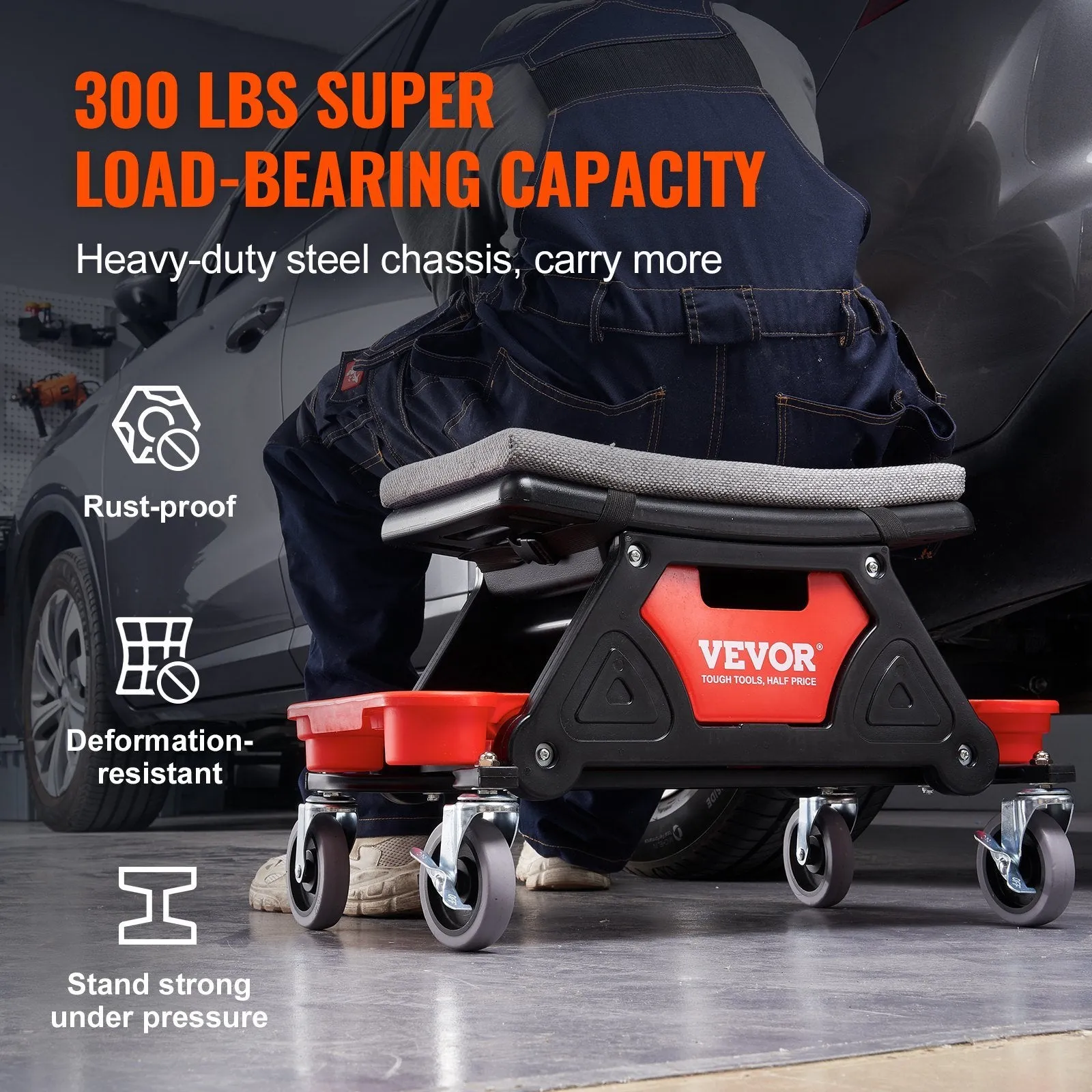 Ergonomic Rolling Mechanic Stool with Storage