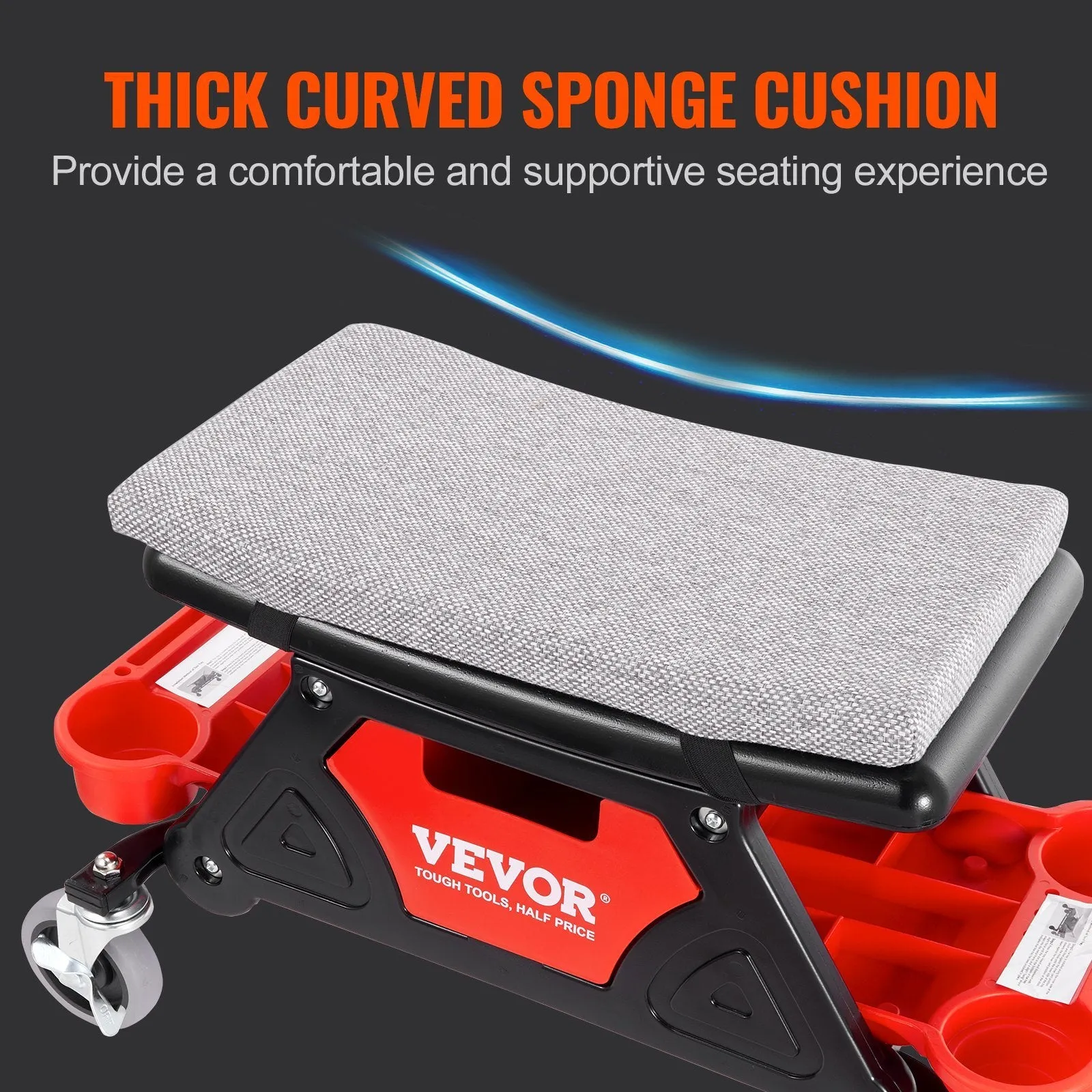 Ergonomic Rolling Mechanic Stool with Storage
