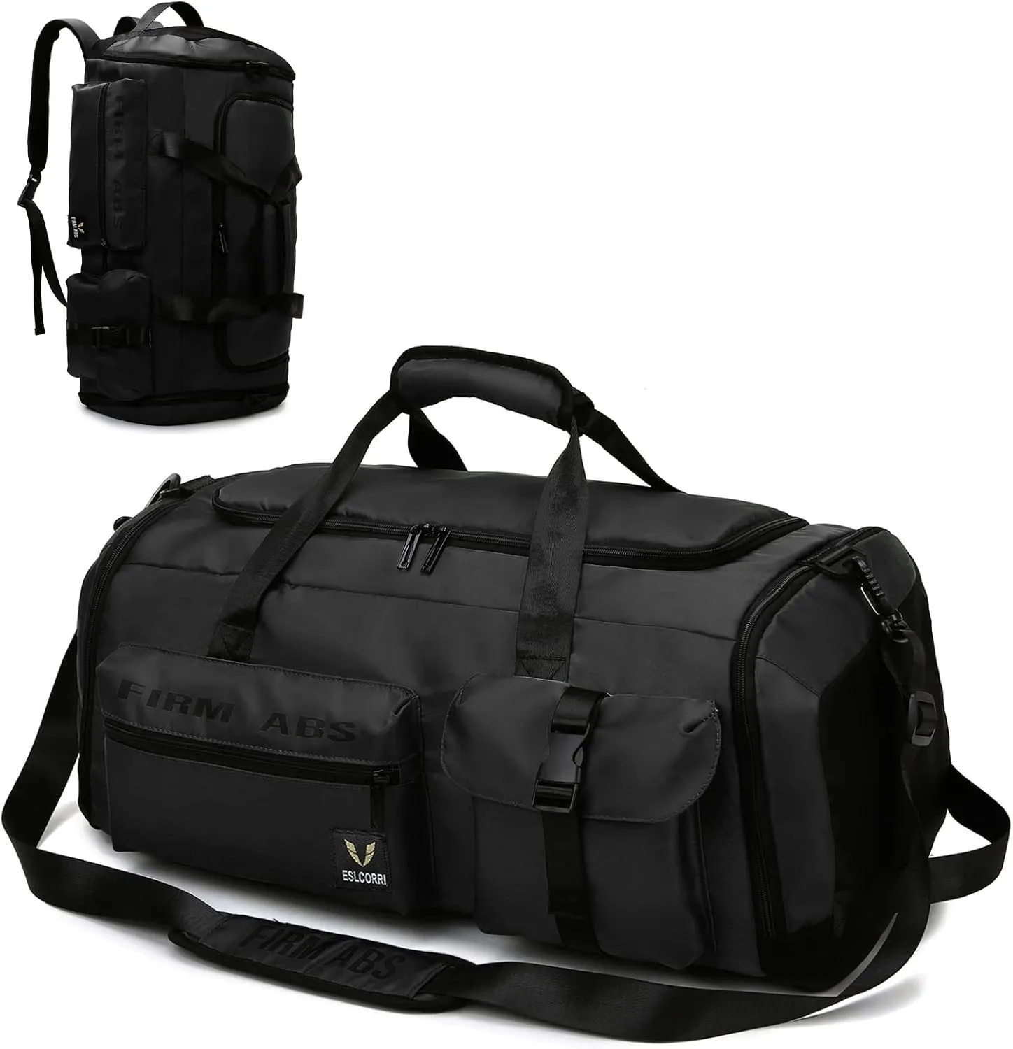 Eslcorri 65L Travel Duffle Bag for Women & Men - 3 in 1 Large Sports Gym Bag with Shoe and Wet Clothes Compartment Multipurpose Weekender Carry On Overnight Backpack for Swimming Yoga Camping -Black