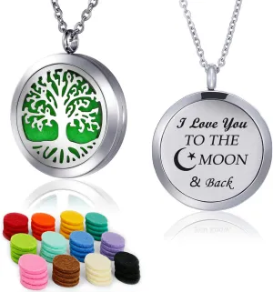 Essential Oil Necklace Diffuser Family Tree of Life Necklace Pendant Aromatherapy Locket 49 Refill Pads (Family Tree Diffuser Locket)