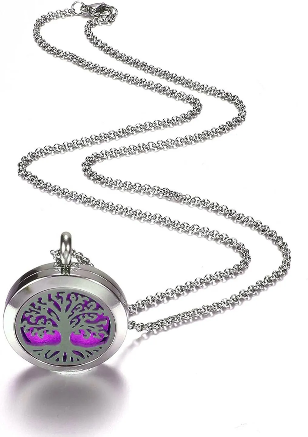 Essential Oil Necklace Diffuser Family Tree of Life Necklace Pendant Aromatherapy Locket 49 Refill Pads (Family Tree Diffuser Locket)