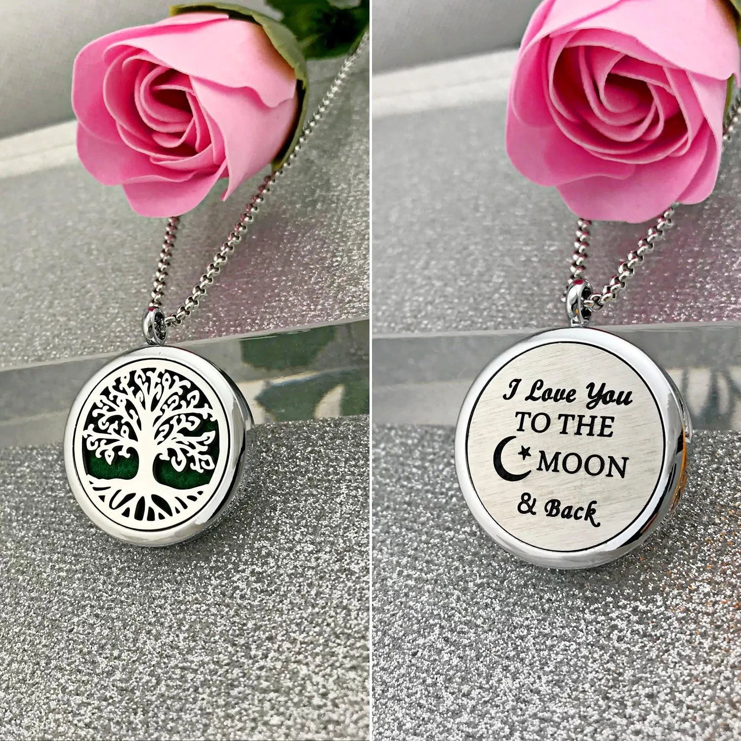 Essential Oil Necklace Diffuser Family Tree of Life Necklace Pendant Aromatherapy Locket 49 Refill Pads (Family Tree Diffuser Locket)