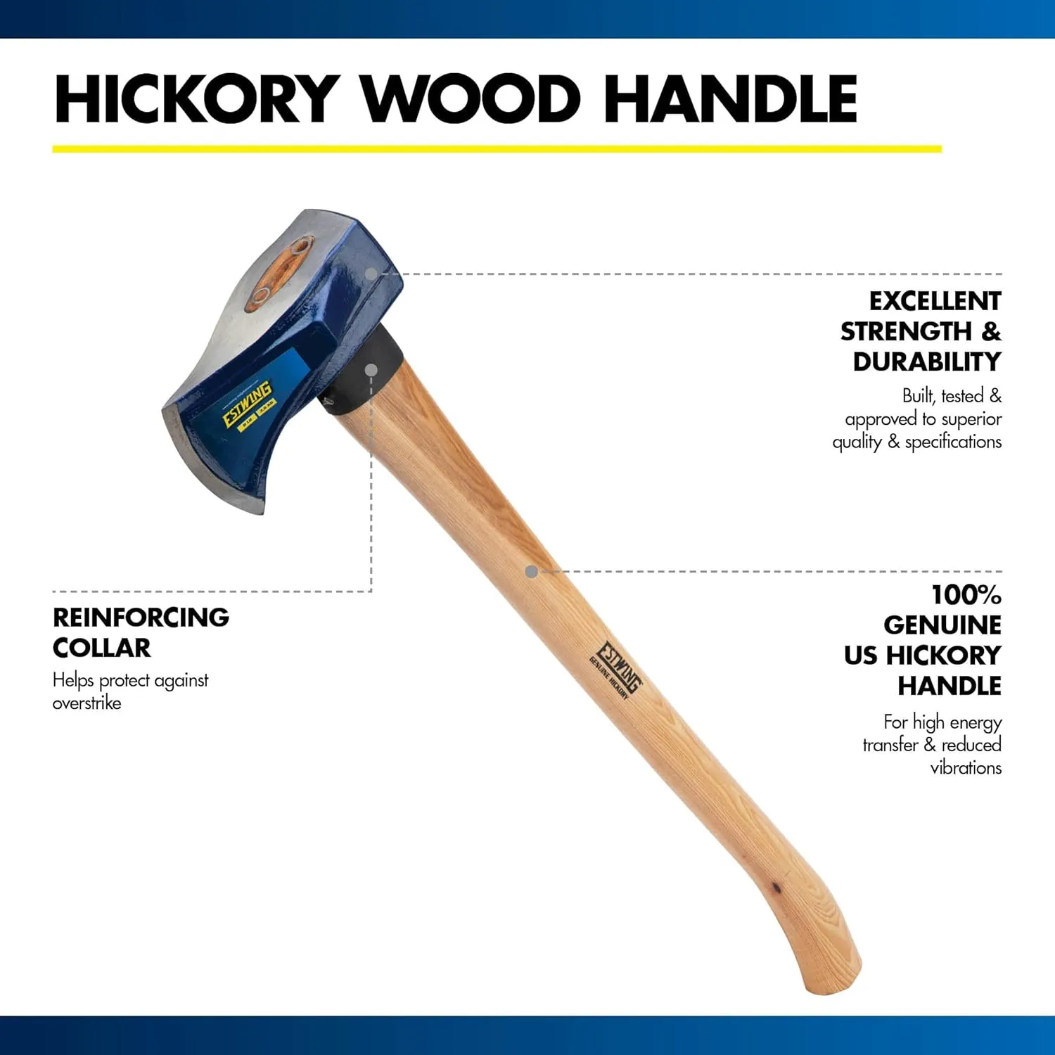 Estwing 8 Pound Wood Splitting Maul Tool with 36 Inch Hickory Wooden Handle, Steel Blade, and Superior Shock Absorption for Effortless Wood Splitting