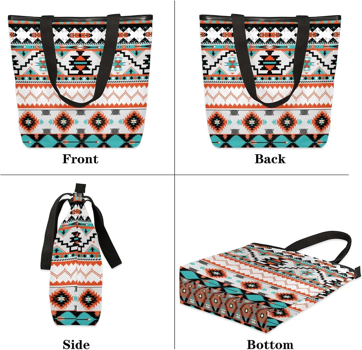 Ethnic Aztec Canvas Tote Bag, Eco Friendly Reusable Grocery Shopping Bags Beach Bag Book Tote Handbags Washable Shoulder Bag With Zipper Inner Pocket for Women Girls