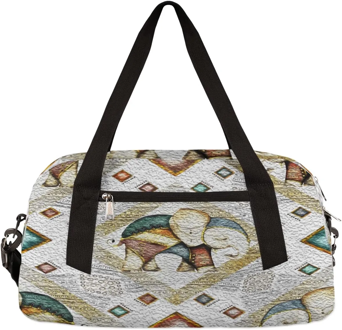 Ethnic Style Elephant Kids Duffel Bag for Girls Boys Teens, Elephant Oil Painting Dance Bag Overnight Small Duffel Bag Carry On Weekend Sports Gym Travel Bag for School Practice Gymnastics Ballet