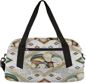 Ethnic Style Elephant Kids Duffel Bag for Girls Boys Teens, Elephant Oil Painting Dance Bag Overnight Small Duffel Bag Carry On Weekend Sports Gym Travel Bag for School Practice Gymnastics Ballet
