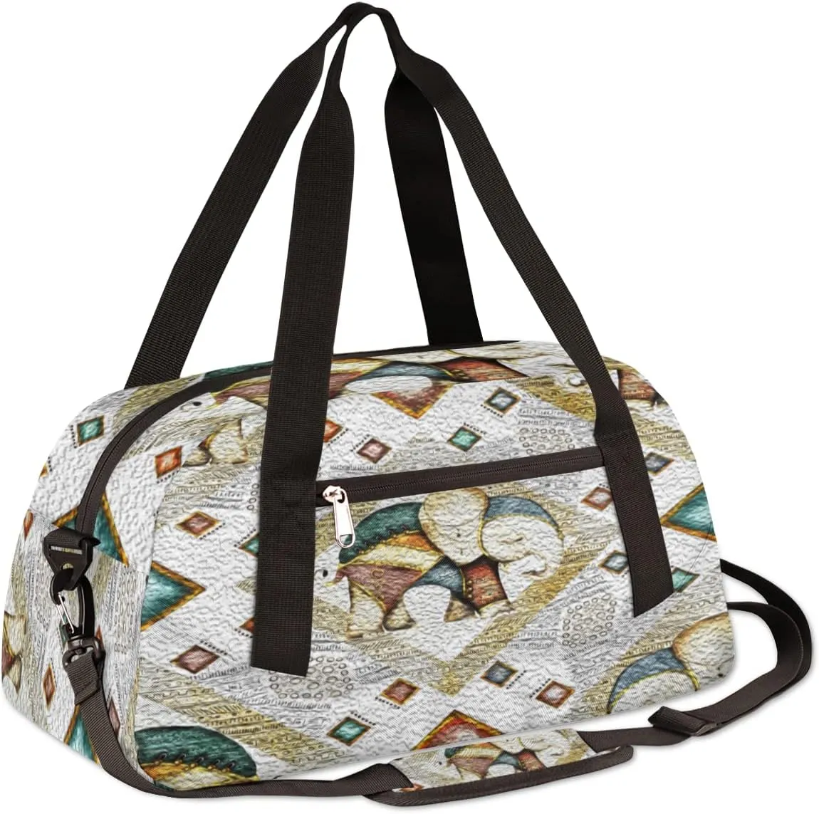 Ethnic Style Elephant Kids Duffel Bag for Girls Boys Teens, Elephant Oil Painting Dance Bag Overnight Small Duffel Bag Carry On Weekend Sports Gym Travel Bag for School Practice Gymnastics Ballet