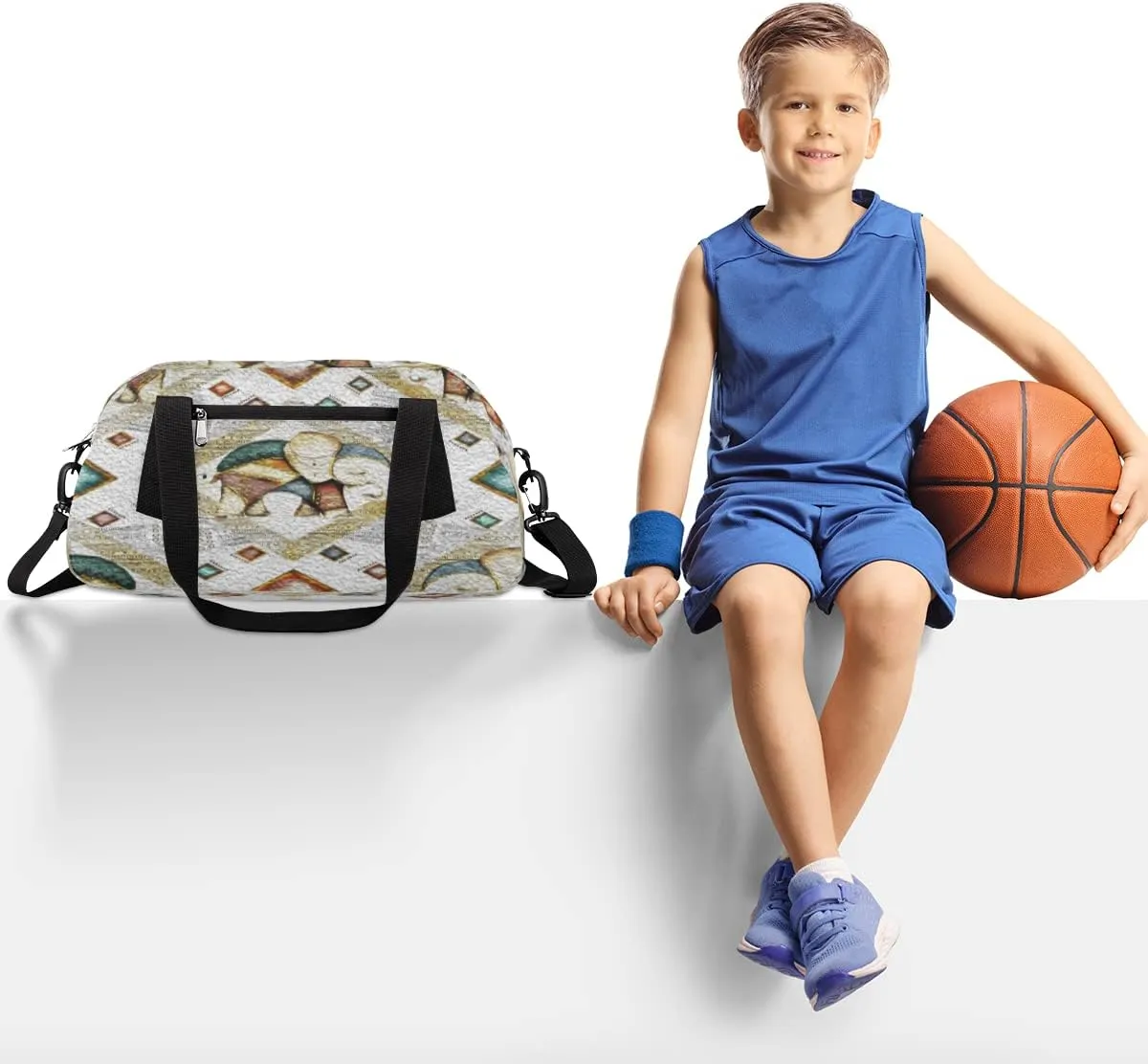 Ethnic Style Elephant Kids Duffel Bag for Girls Boys Teens, Elephant Oil Painting Dance Bag Overnight Small Duffel Bag Carry On Weekend Sports Gym Travel Bag for School Practice Gymnastics Ballet