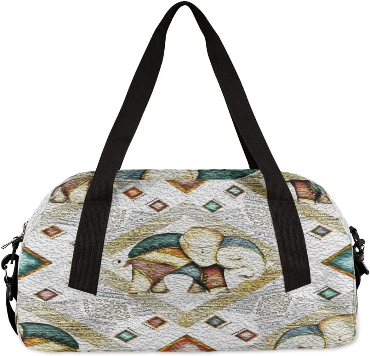 Ethnic Style Elephant Kids Duffel Bag for Girls Boys Teens, Elephant Oil Painting Dance Bag Overnight Small Duffel Bag Carry On Weekend Sports Gym Travel Bag for School Practice Gymnastics Ballet