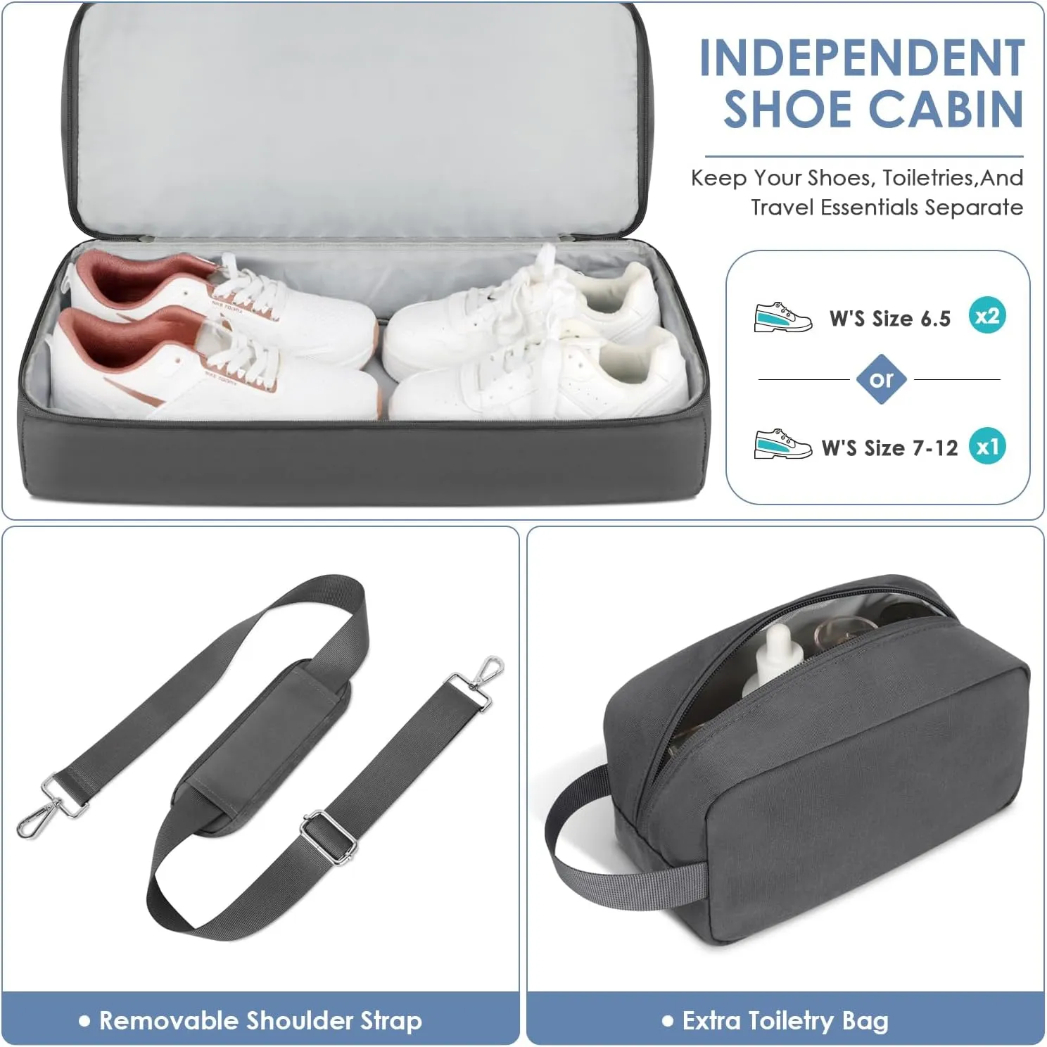 ETRONIK Gym Bag for Men Women, Large Travel Duffle Bag with Shoe Compartment, Carry on Bag with Toiletry Bag, Weekender Overnight Bag for Sports Business Trip, Grey