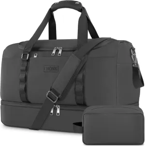 ETRONIK Gym Bag for Men Women, Large Travel Duffle Bag with Shoe Compartment, Carry on Bag with Toiletry Bag, Weekender Overnight Bag for Sports Business Trip, Grey