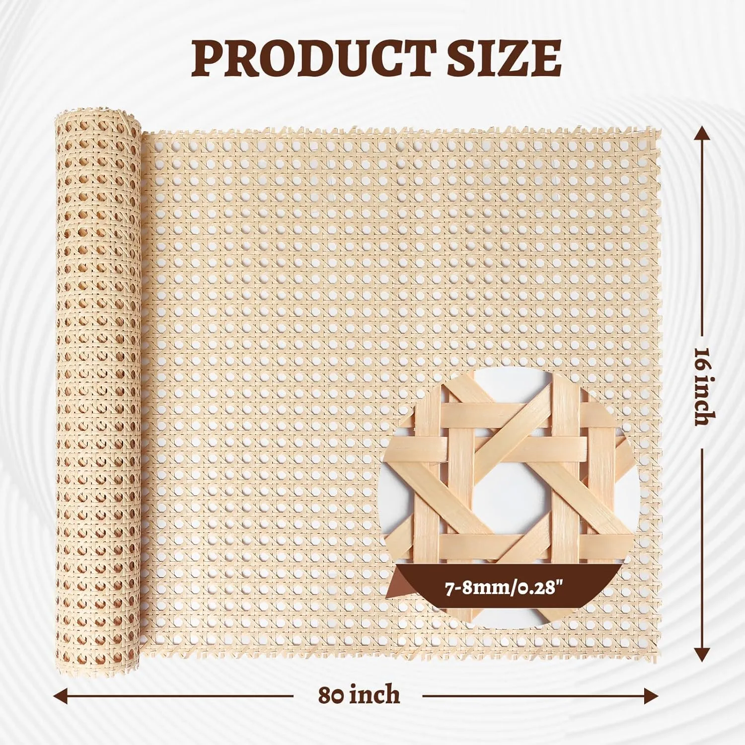 Eunice Upgraded Cane Rattan Webbing Roll, 16" W x 80" L Plastic Rattan Material, Cane Webbing Roll for Caning Projects, DIY Furniture Chairs, Cabinets, Ceiling