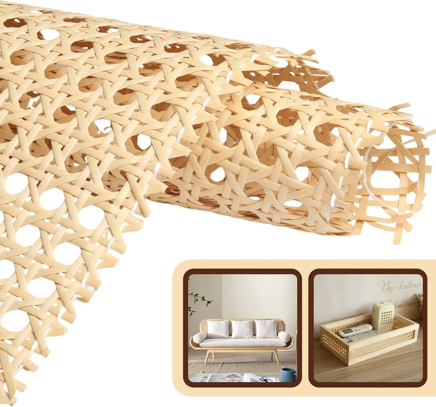 Eunice Upgraded Cane Rattan Webbing Roll, 16" W x 80" L Plastic Rattan Material, Cane Webbing Roll for Caning Projects, DIY Furniture Chairs, Cabinets, Ceiling