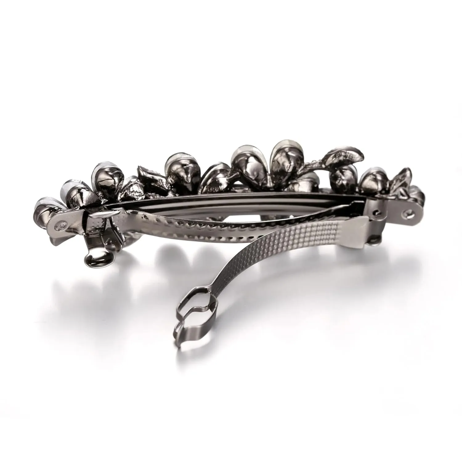 EVER FAITH Party Austrian Crystal Barrette Clip, Gorgeous Plum Blossom Flower Teardrop Hair Clasps Accessorie Grey Black-Tone