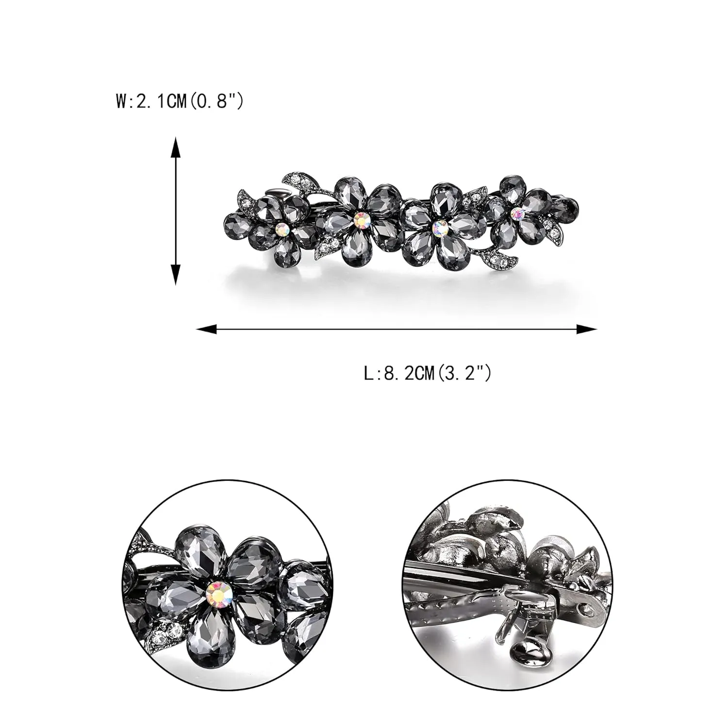 EVER FAITH Party Austrian Crystal Barrette Clip, Gorgeous Plum Blossom Flower Teardrop Hair Clasps Accessorie Grey Black-Tone
