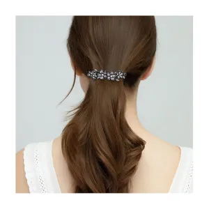 EVER FAITH Party Austrian Crystal Barrette Clip, Gorgeous Plum Blossom Flower Teardrop Hair Clasps Accessorie Grey Black-Tone