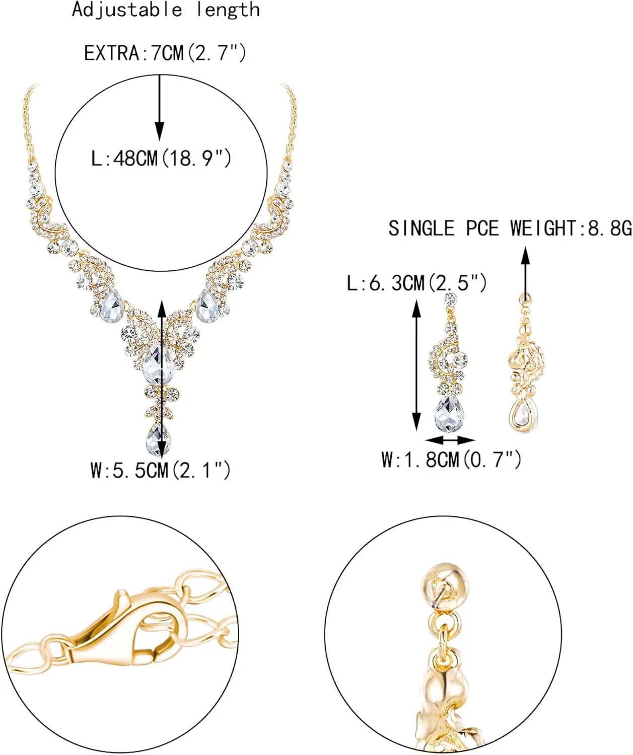 EVER FAITH Rhinestone Crystal Bridal Floral Wave Teardrop Necklace Earrings Set