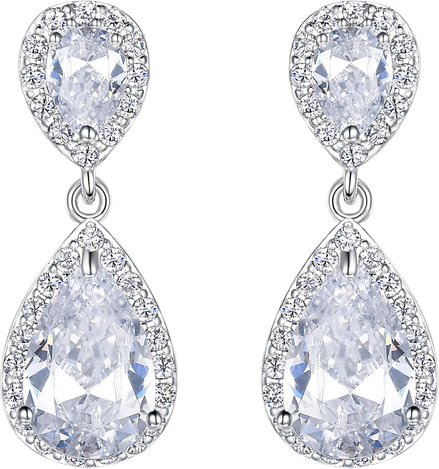 EVER FAITH Wedding Teardrop Earrings Clear Full Cubic Zirconia Silver-Tone Clip-on