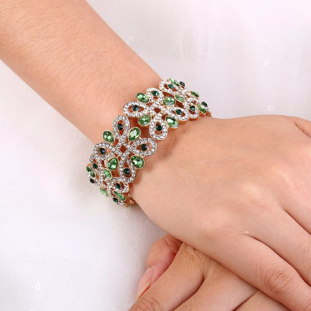 EVER FAITH Women's Crystal Elegant Wedding Knot Tear Drop Elastic Stretch Bracelet