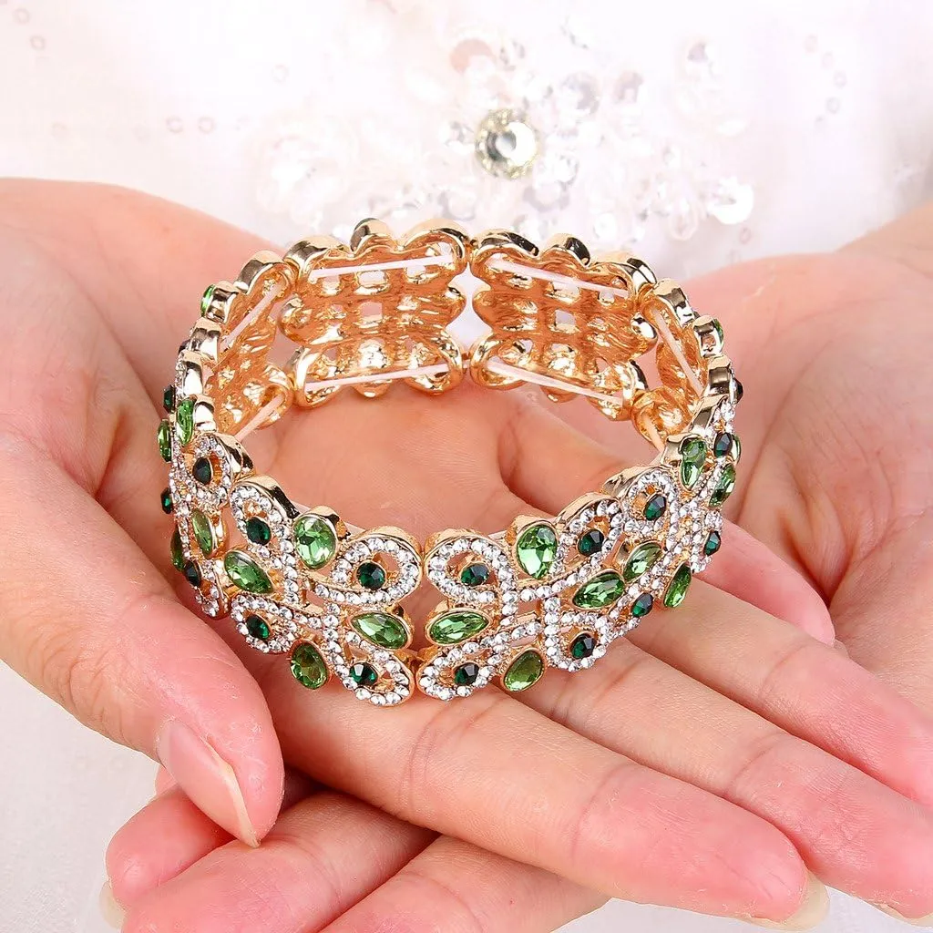 EVER FAITH Women's Crystal Elegant Wedding Knot Tear Drop Elastic Stretch Bracelet