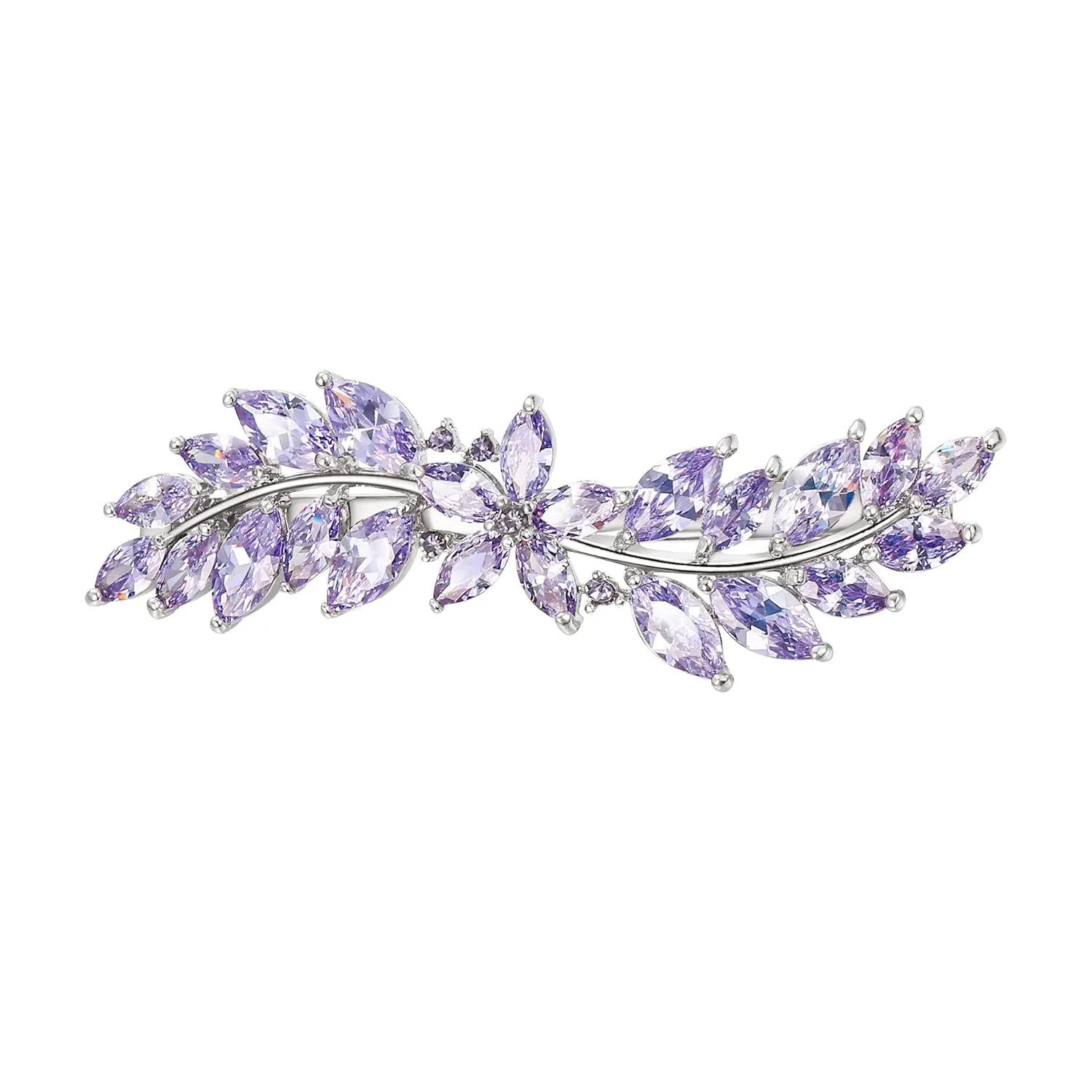 EVER FAITH Women's Marquise-Shaped CZ Barrettess Clips, Flower Leaf Cluster Hair Styling Tools Accessories for Bridal Light Purple Silver-Tone
